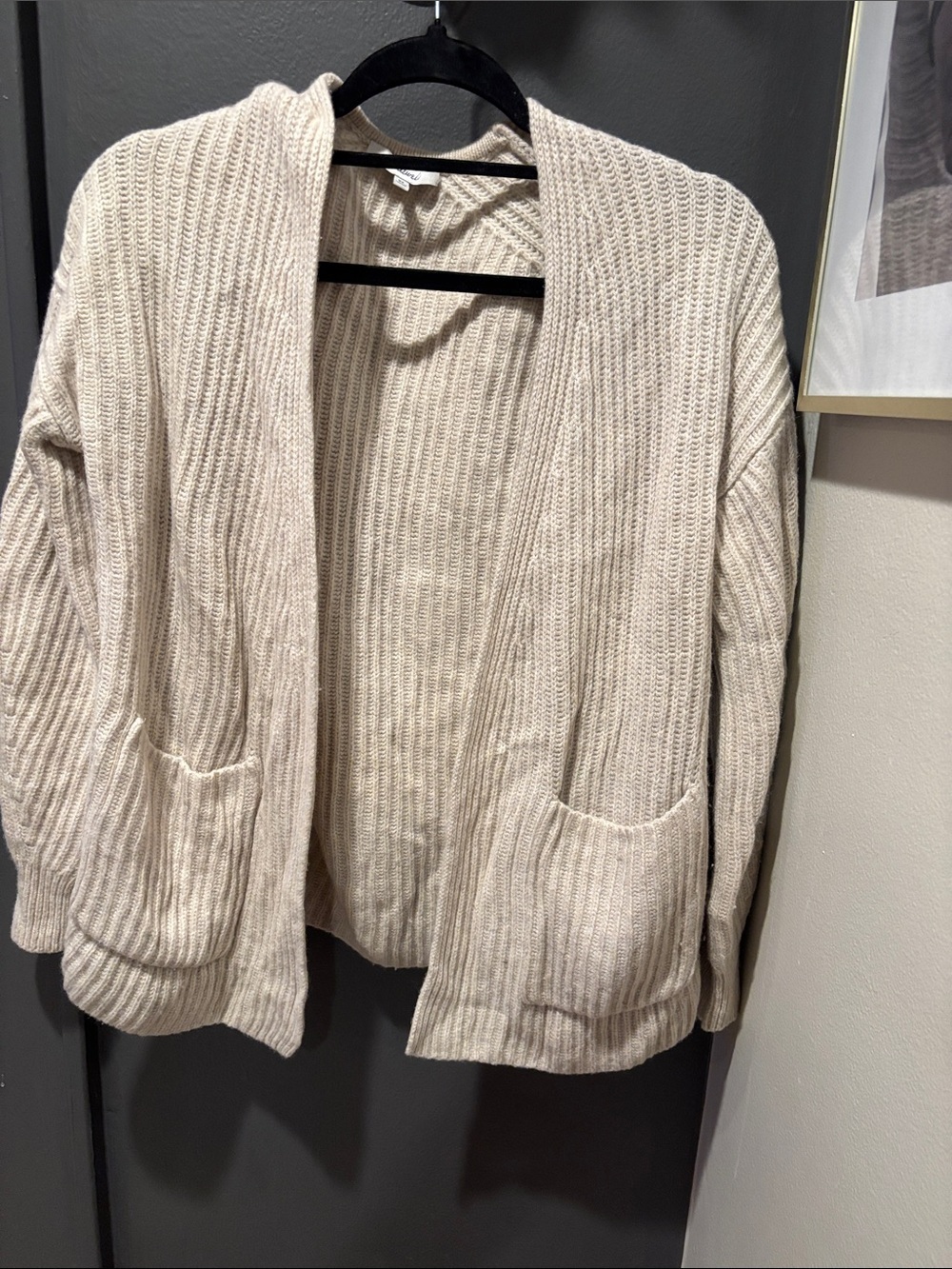 Madewell Cream Ribbed Open-Front Pocket Cardigan